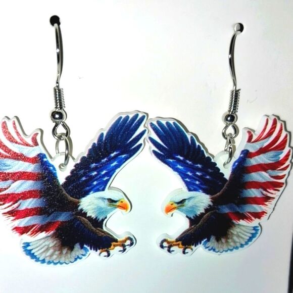 Fun American eagle acrylic 5D pendant earrings - Picture 7 of 7